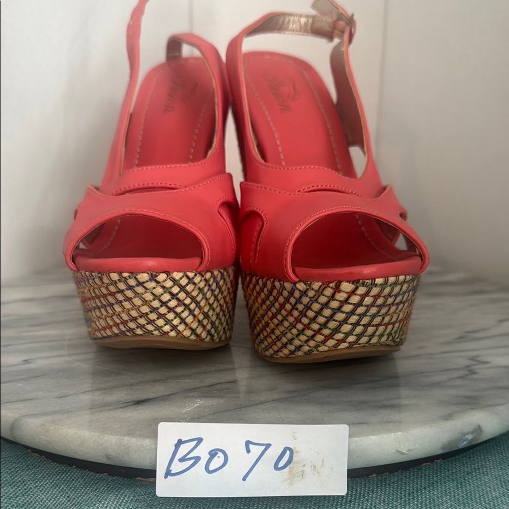 Vibrant Coral Platform Sandals